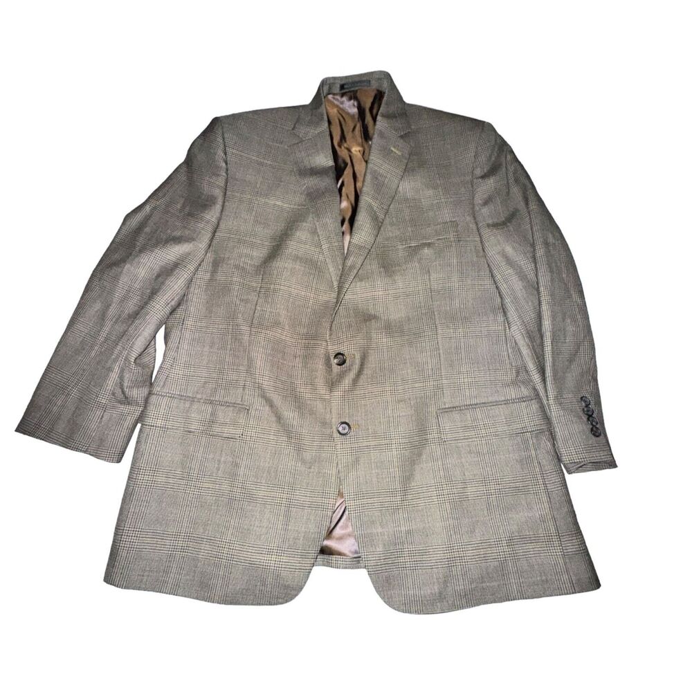 Vtg Lauren Ralph Lauren Blazer Men's Size 46R Brown Plaid 100% Wool 2 Button